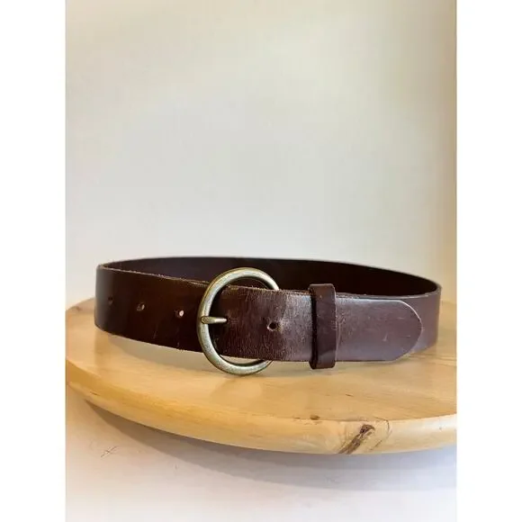 GAP Brown Genuine Leather Brass Buckle Belt Unisex Size Small - Picture 12 of 12